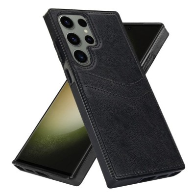 „Card Slot“ Samsung Galaxy S23 Ultra Leather juodas dėklas - nugarėlė su kišenėle kortelėms | Priedai.lt