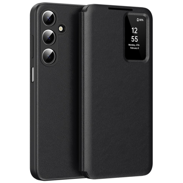 "Qing" Smart View solīds atvēramais maciņš - melns (Galaxy A17 / A26)