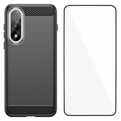 OnePlus Nord 5 / Ace 5 Ultra "Carbon" cieta silikona (TPU) melns apvalks + ekrāna aizsargstikls | Vacins.lv