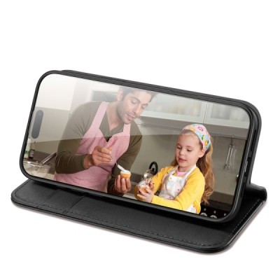 Apple iPhone 17 Pro „Dux Ducis“ Hivo sērijas melns ādas atvērams maciņš | Vacins.lv