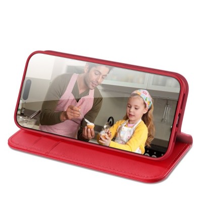 Apple iPhone 17 Pro „Dux Ducis“ Hivo sērijas sarkans ādas atvērams maciņš | Vacins.lv