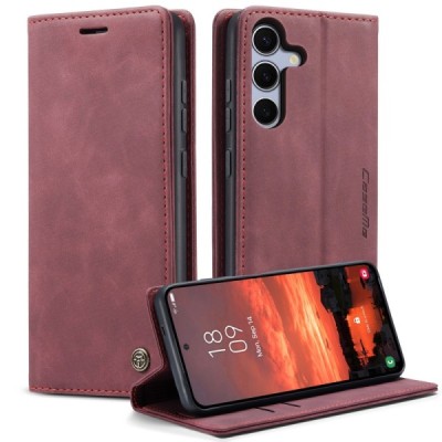 Samsung Galaxy S25 FE CaseMe Retro solīds atvēramais ādas bordo maciņš - maks | Vacins.lv