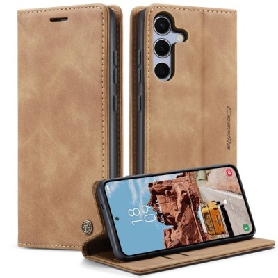 Samsung Galaxy S25 FE CaseMe Retro solīds atvēramais ādas gaiši brūns maciņš - maks | Vacins.lv