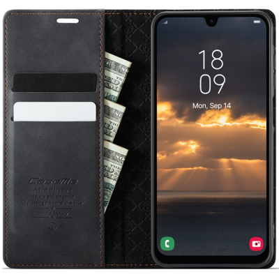 Samsung Galaxy A16 CaseMe Retro Skin atvēramais ādas melns maciņš - maks | Vacins.lv