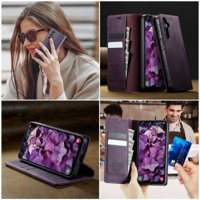 Samsung Galaxy A16 CaseMe Retro Skin atvēramais ādas violets maciņš - maks | Vacins.lv