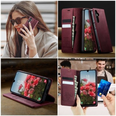 Samsung Galaxy A16 CaseMe Retro Skin atvēramais ādas bordo maciņš - maks | Vacins.lv