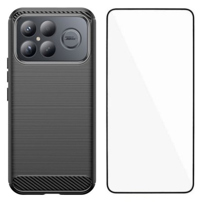 Xiaomi Poco F8 Ultra "Carbon" cieta silikona (TPU) melns apvalks + ekrāna aizsargstikls | Vacins.lv