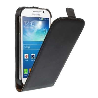 Samsung Galaxy Grand (Neo / Lite) klasisks ādas vertikāli atvēramais melns futrālis / Vacins.lv