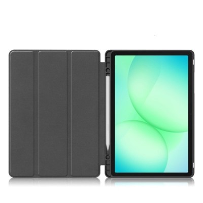 Samsung Galaxy Tab A11+ / A9+ atvēramais melns maciņš - maks ar vietu, kur ielikt stylus | Vacins.lv