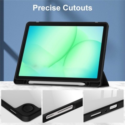 Samsung Galaxy Tab A11+ / A9+ Copernice atvēramais melns maciņš - maks ar vietu, kur ielikt stylus | Vacins.lv