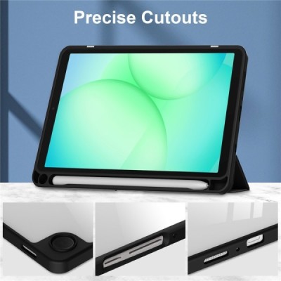 Samsung Galaxy Tab A11 / A9 Copernice atvēramais melns maciņš - maks ar vietu, kur ielikt stylus | Vacins.lv