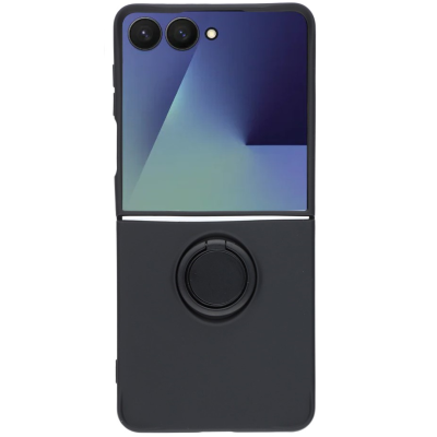 "Dechen" Ring Kickstand hard silicone (TPU) case cover - black (Galaxy Flip7)