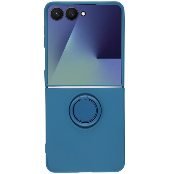 „Dechen“ Ring Kickstand kieto silikono (TPU) dėklas - tamsiai mėlynas (Galaxy Flip7)