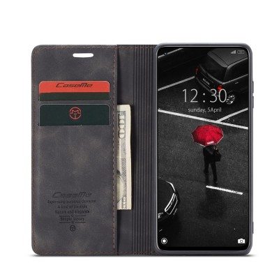 "CaseMe" Retro solīds atvēramais ādas maciņš - melns (Mi 10T / 10T Pro)