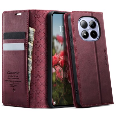 "CaseMe" Retro Skin atvēramais ādas maciņš - bordo (Redmi Note 15 Pro 5G)