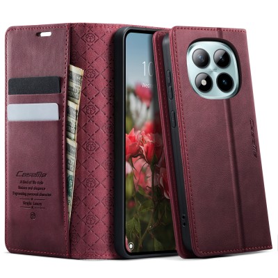 "CaseMe" Retro Skin atvēramais ādas maciņš - bordo (Poco M8 Pro / Redmi Note 15 Pro+)