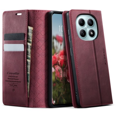 "CaseMe" Retro Skin atvēramais ādas maciņš - bordo (Poco M8 / Redmi Note 15 5G)