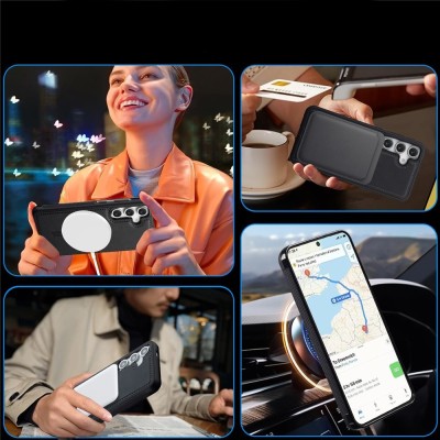 "LC.IMEEKE" Leather MagSafe cietā silikona (TPU) apvalks - melns (Galaxy A56)