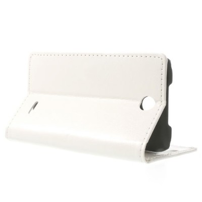 HTC Desire 310 atvēramais balts ādas maciņš / Vacins.lv