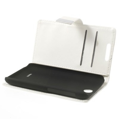 HTC Desire 310 atvēramais balts ādas maciņš / Vacins.lv