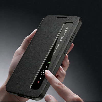 "Qing" Smart Side Line Solid Flip Case - Black (Galaxy S25)