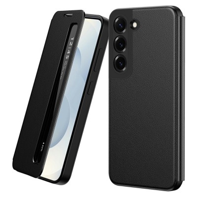 „Qing“ Smart Side Line solidus atverčiamas dėklas - juodas (Galaxy S22 5G)