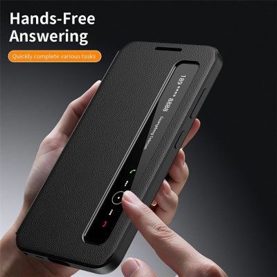 "Qing" Smart Side Line solīds atvēramais maciņš - melns (Galaxy S22 Ultra 5G)