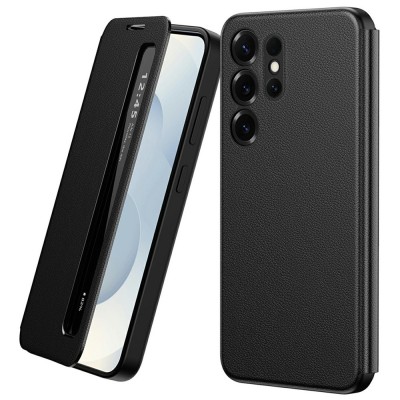 "Qing" Smart Side Line Solid Flip Case - Black (Galaxy S24 Ultra)