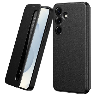"Qing" Smart Side Line Solid Flip Case - Black (Galaxy A55)