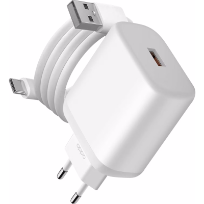 „Oppo“ SuperVooc Charger sieninis įkroviklis (65W) + Type-C USB laidas - baltas