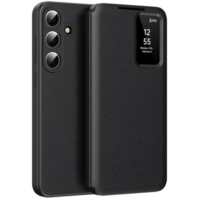 "Qing" Smart View solīds atvēramais maciņš - melns (Galaxy S26+)