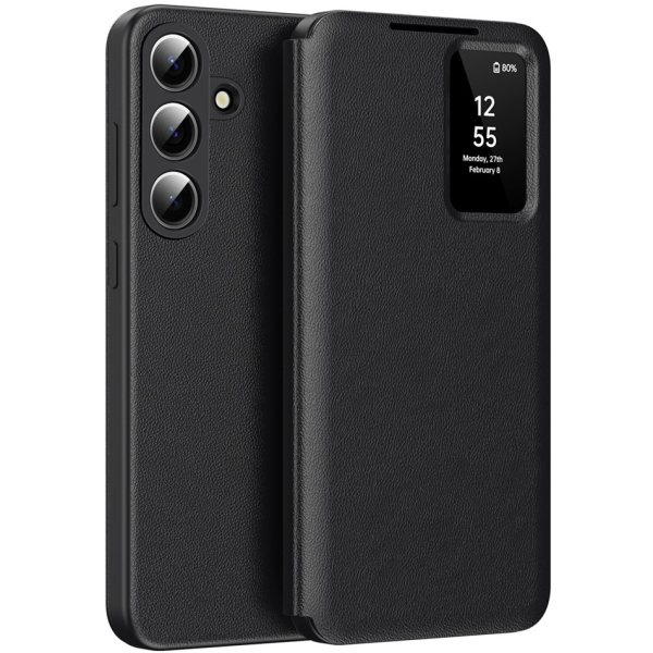 "Qing" Smart View solīds atvēramais maciņš - melns (Galaxy S26+)