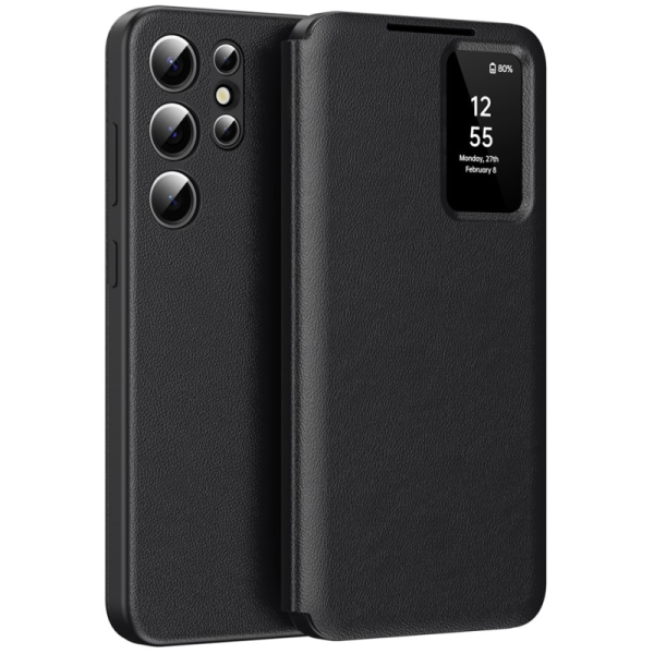 „Qing“ Smart View solidus atverčiamas dėklas - juodas (Galaxy S26 Ultra)