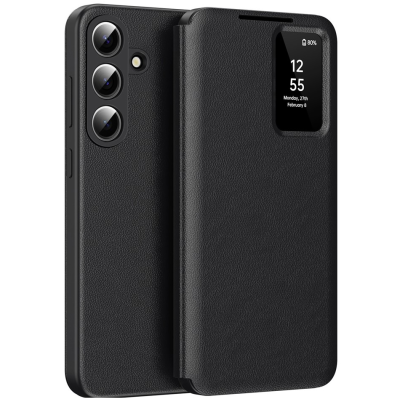 „Qing“ Smart View solidus atverčiamas dėklas - juodas (Galaxy S26)