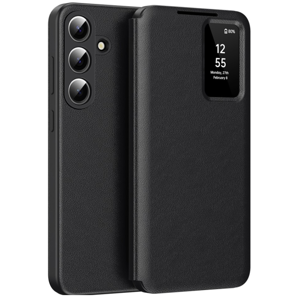 "Qing" Smart View solīds atvēramais maciņš - melns (Galaxy S26)