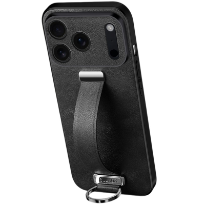 „SULADA“ Leather Kickstand dėklas - juodas (iPhone 17 Pro)