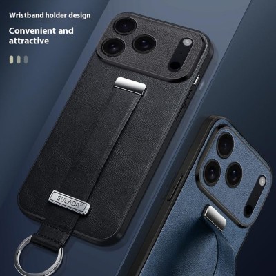 "SULADA" Leather Kickstand ādas apvalks - melns (iPhone 17 Pro)