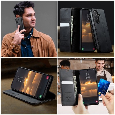 „CaseMe“ Retro Skin atverčiamas dėklas - juodas (Galaxy A57)