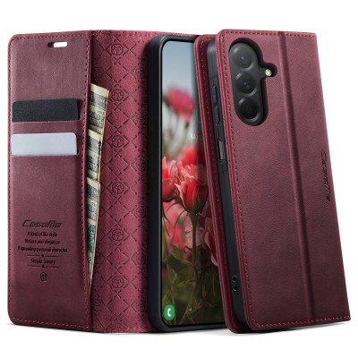 "CaseMe" Retro Skin atvēramais ādas maciņš - bordo (Galaxy A57)