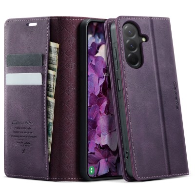 "CaseMe" Retro Skin atvēramais ādas maciņš - violets (Galaxy A57)