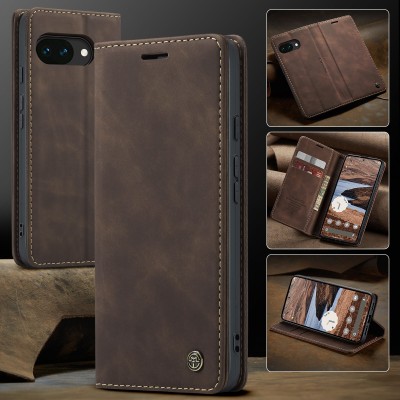 "CaseMe" Retro solīds atvēramais ādas maciņš - brūns (Pixel 10a)