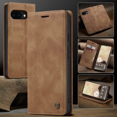 "CaseMe" Retro solīds atvēramais ādas maciņš - gaiši brūns (Pixel 10a)