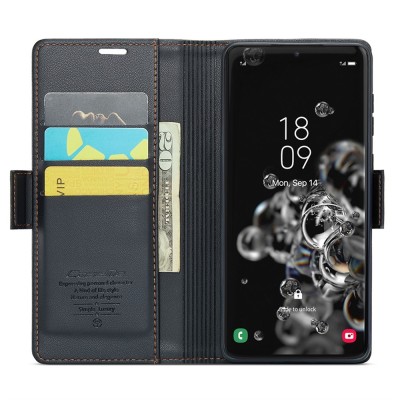 „CaseMe“ Leather atverčiamas dėklas - juodas (Galaxy S20 Ultra)