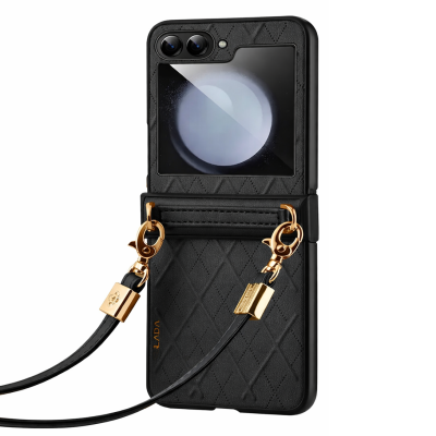 „Sulada“ Leather Strap Kickstand ādas apvalks - melns (Galaxy Flip5)