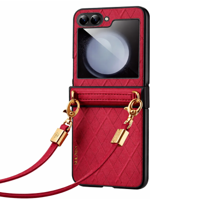 „Sulada“ Leather Strap Kickstand ādas apvalks - bordo (Galaxy Flip5)