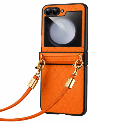 „Sulada“ Leather Strap Kickstand ādas apvalks - oranžs (Galaxy Flip5)