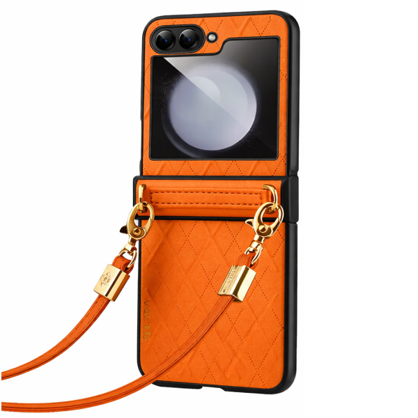 „Sulada“ Leather Strap Kickstand dėklas - oranžinis (Galaxy Flip5)