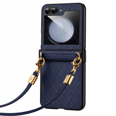 „Sulada“ Leather Strap Kickstand ādas apvalks - zils (Galaxy Flip5)