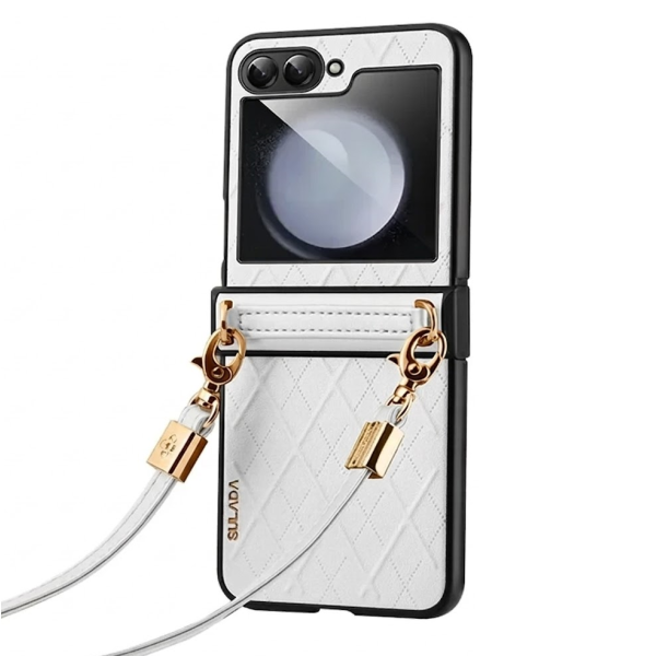 „Sulada“ Leather Strap Kickstand dėklas - baltas (Galaxy Flip5)