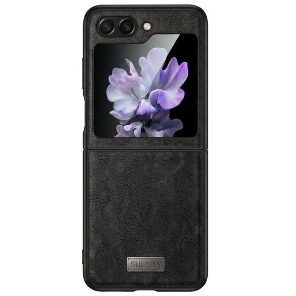 „Sulada“ Leather ādas apvalks - melns (Galaxy Flip5)
